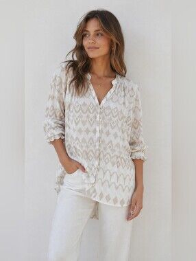 Sonoma Cream Patterned Button-Down Blouse
